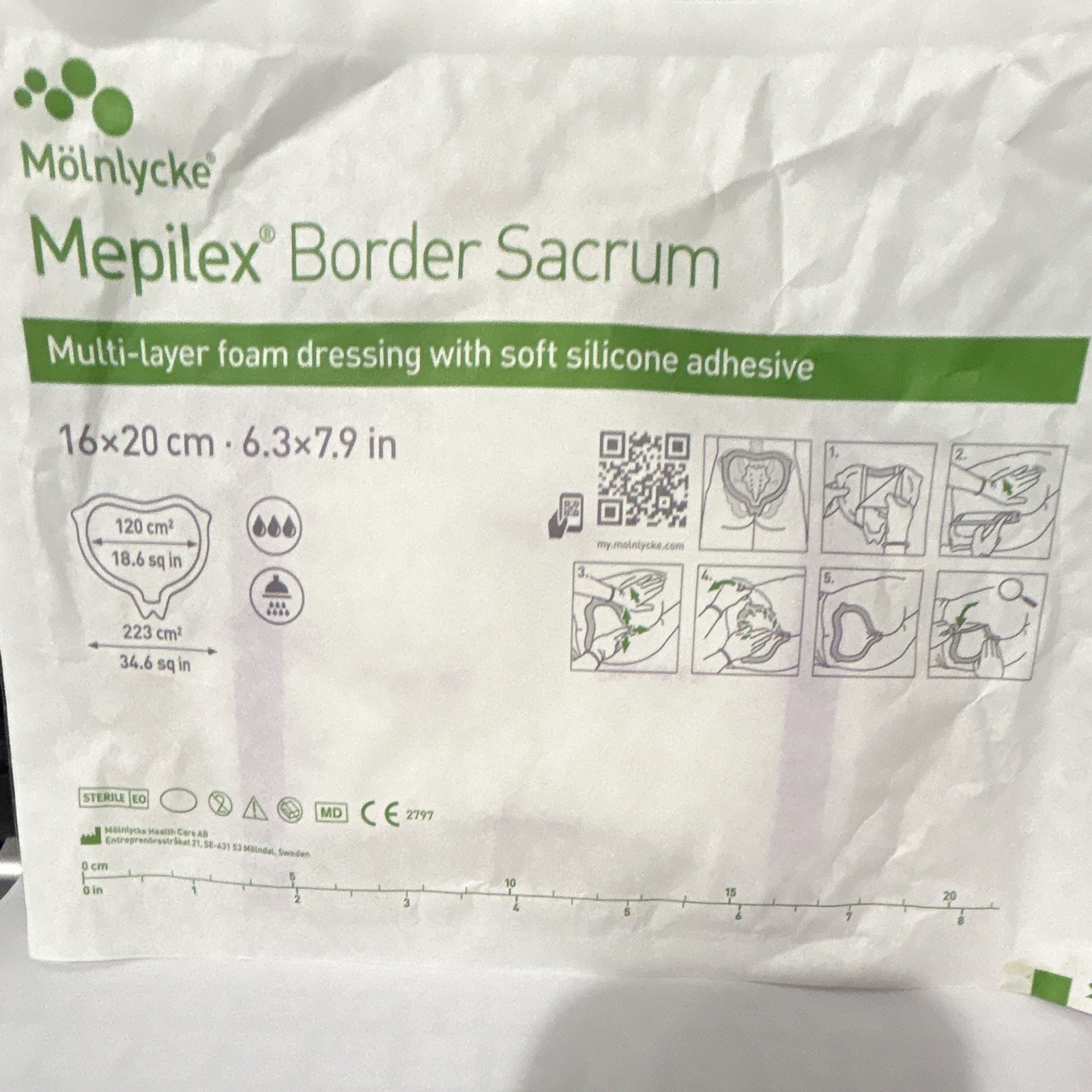 2 pcs Mölnlycke Mepilex Border Sacrum Foam Dressing 16 x 20 cm MPN 282455