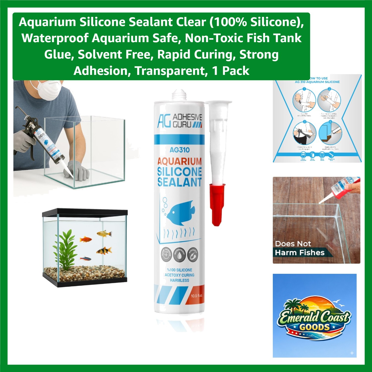 Aquarium Silicone Sealant Clear 100% Silicone, Waterproof Aquarium Safe, Non-…