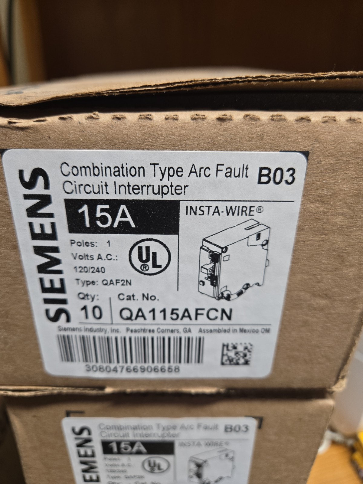 (10) X SIEMENS QA115AFCN 15AMP COMBINATION ARC FAULT BREAKERS AFCI BRAND NEW