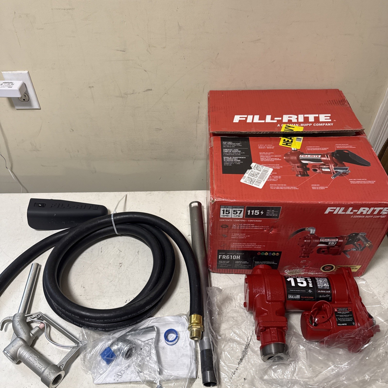 Fill-Rite FR610H 115V 15 GPM Fuel Transfer Pump w/Discharge Hose & Manual Nozzle
