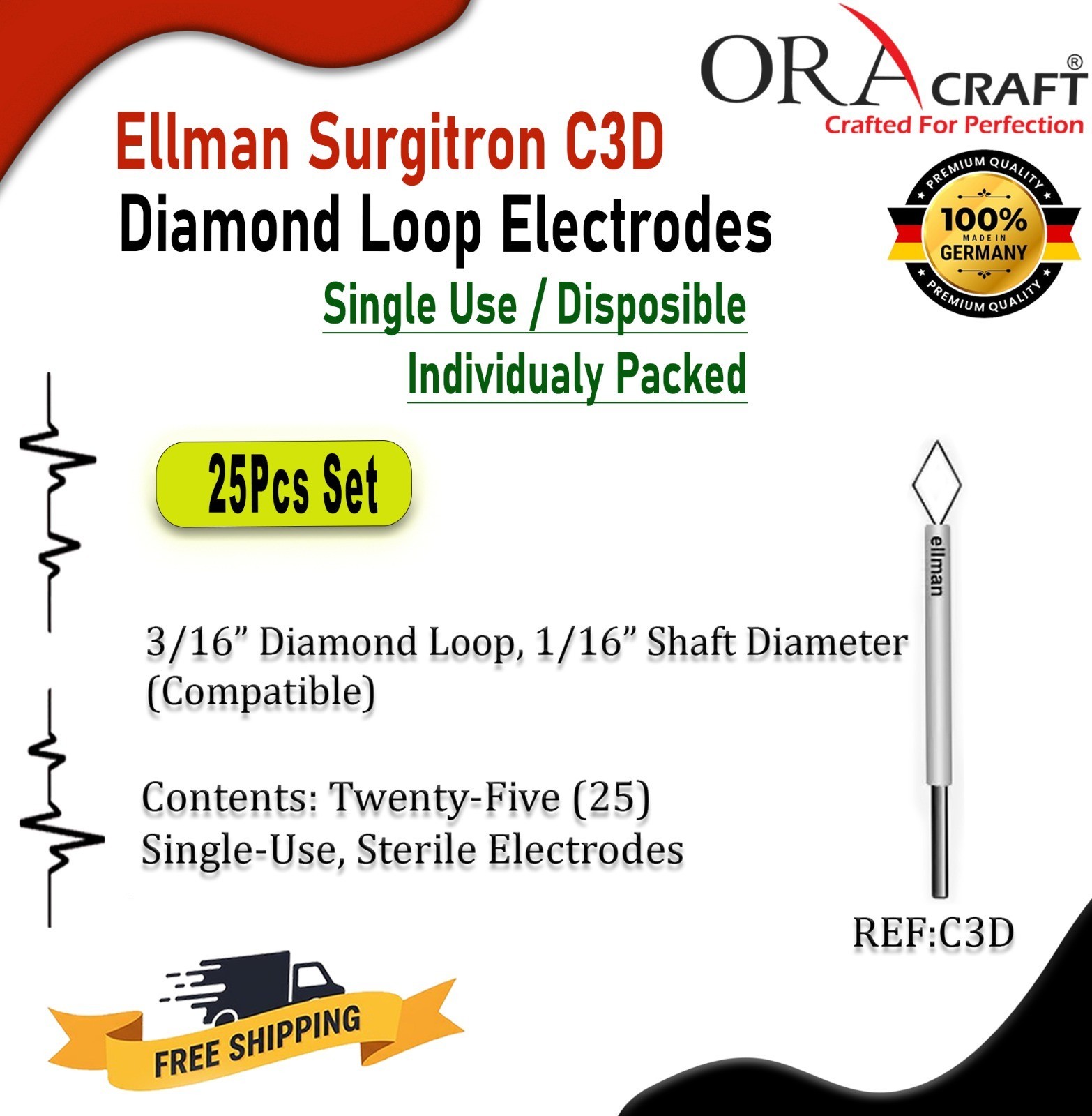 Ellman Surgitron C3D Diamond Loop Electrodes 25 Pcs Single Use / Disposible CE