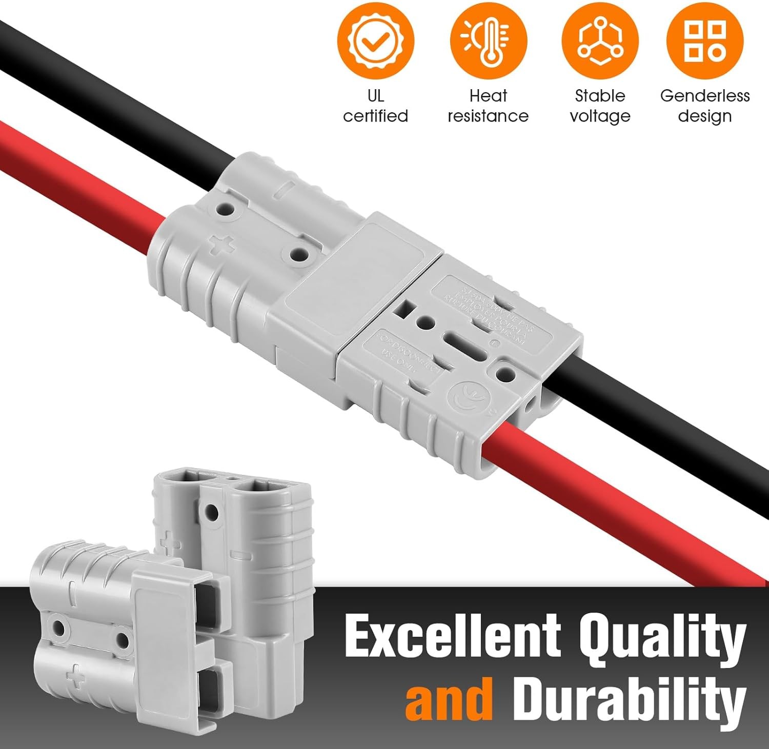 50A-600V Anderson Connector with 6-12 Gauge, Gray Battery Kit for Winch Trailer