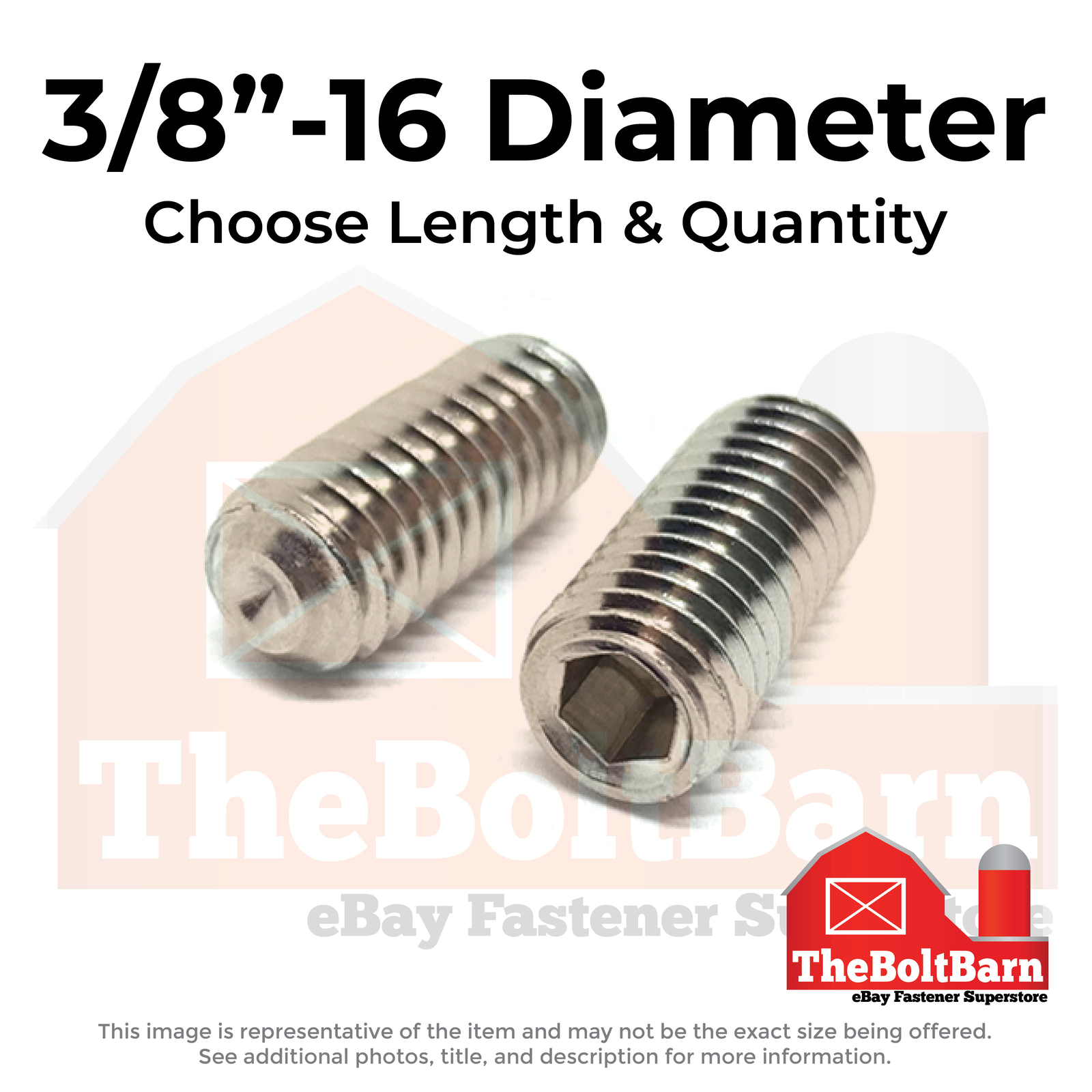 3/8″-16 Stainless Steel Cup Point Allen Socket Set Screw (Choose Length & Qty)