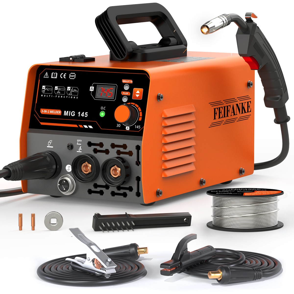 145A MINI MIG Welder 110V, Flux Core/Lift TIG/Stick Welder & TIG Welding Torch
