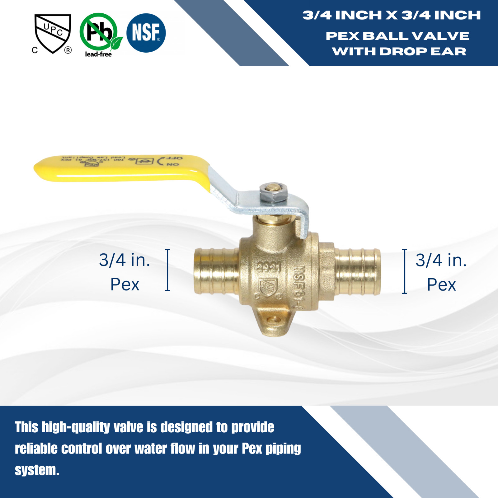 1 Pc. 3/4″ Pex Ball Valve with Drop Ear, Lead Free Brass, Full Port, 24-3-4=1