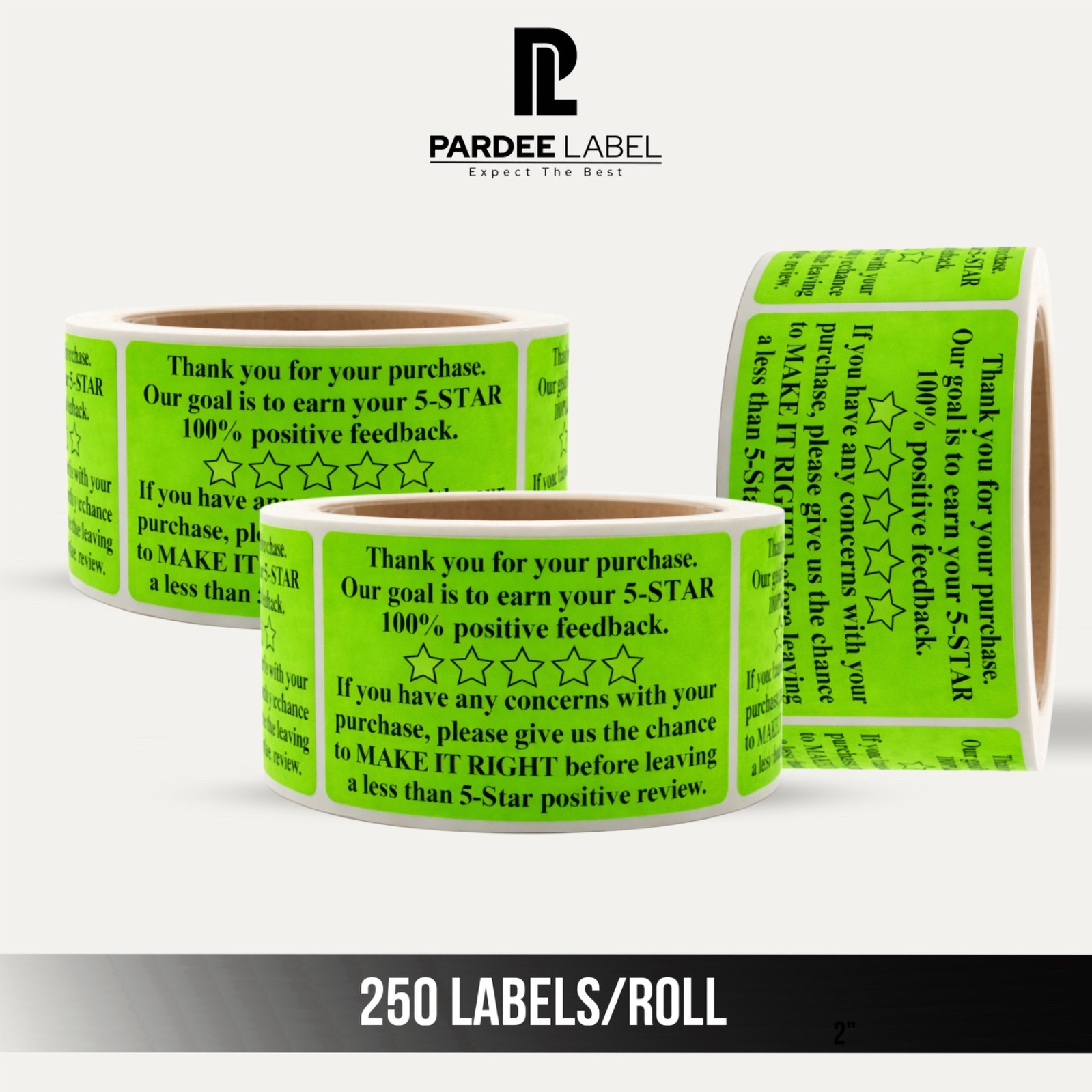 2″ x 3″ Thank You Feedback Stickers – Neon Green – 250 Labels/Roll