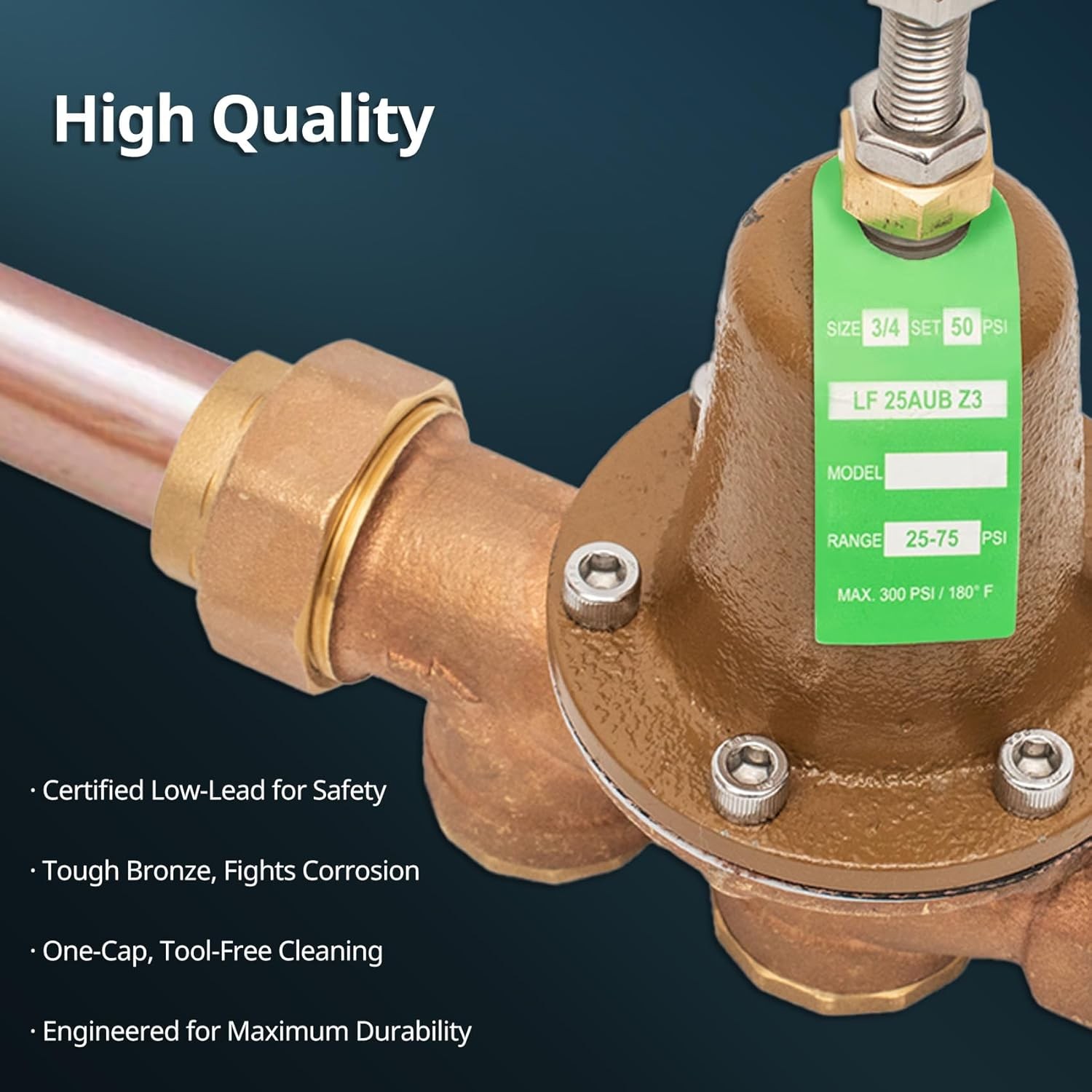 3/4″ 600XL Water Pressure Reducing Valve Adjustable 25-75 PSI # LF25AUB-Z3
