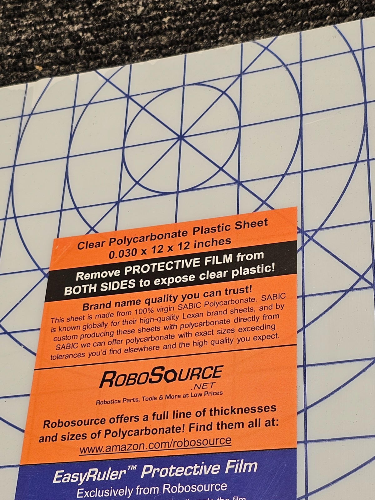 (QTY 15) Polycarbonate Plastic Sheet 12″x12″x .030″ 1/32″Exact w/ EasyRuler Film