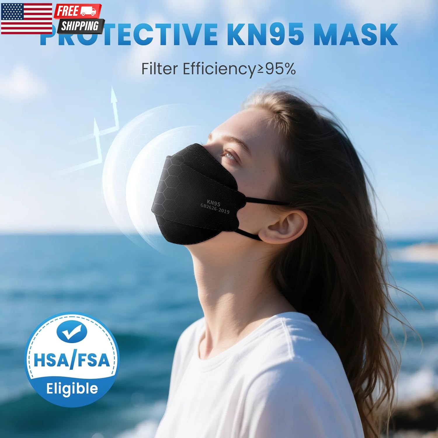 KN95 Face Masks for Adults 50 Pack,5-Ply Black Disposable Face Mask against PM 2