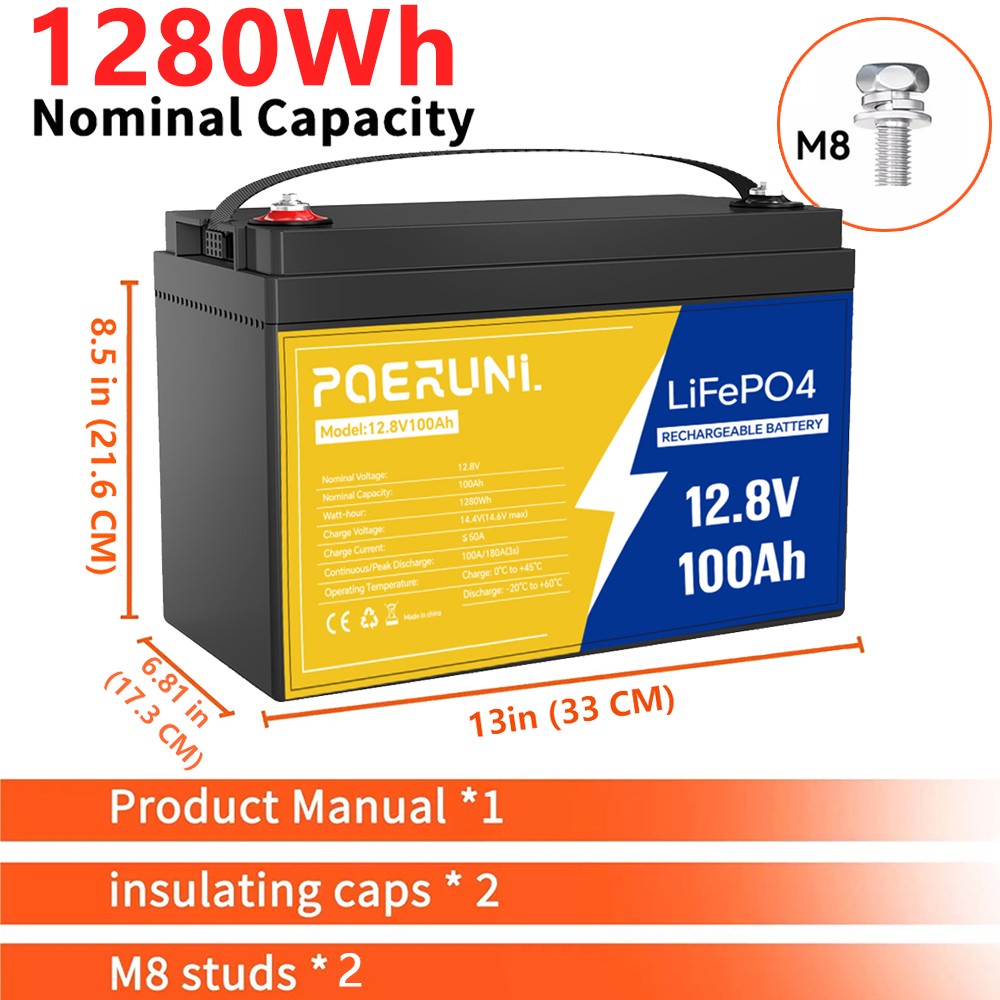 NEW 12V 100Ah LiFePO4 Lithium Battery 8000+ Deep Cycle BMS for Solar RV Off-grid