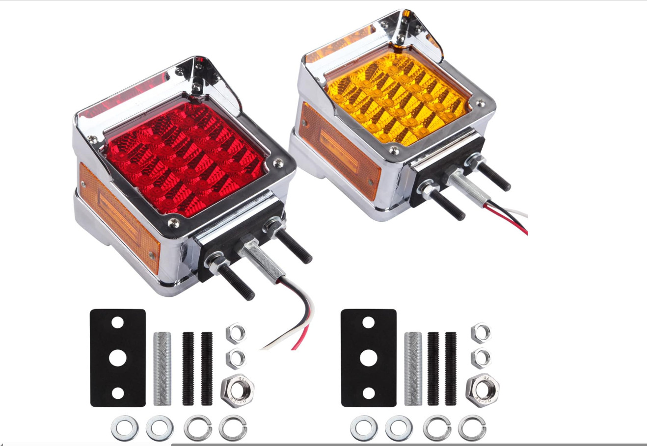 2Pcs Double Face Square LED Fender Pedestal Turn Signal Lights Amber/Red 39 LED