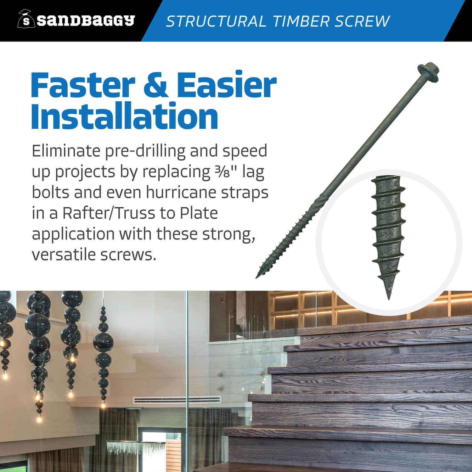 10″ Structural Timber Screws – Countersunk (Hex Head) – Sandbaggy
