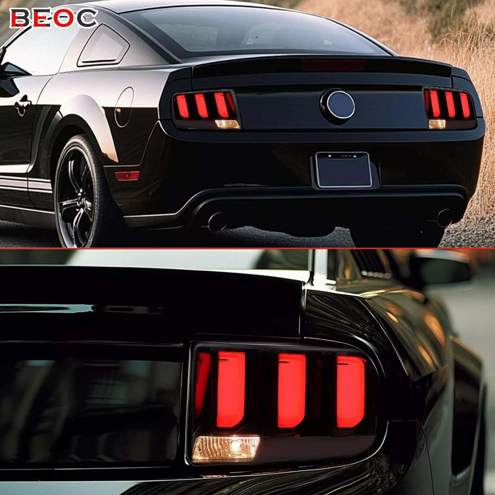 Sequential Tail Lights for 2005-2009 Mustang Black Smoked LED Tube Left Right
