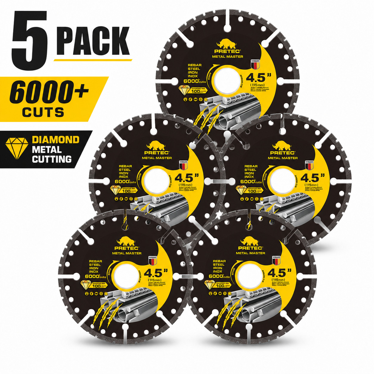 5 Pack 4.5″ Diamond Cut Off Wheels Metal Cutting Disc 7/8″ Arbor Angle Grinder