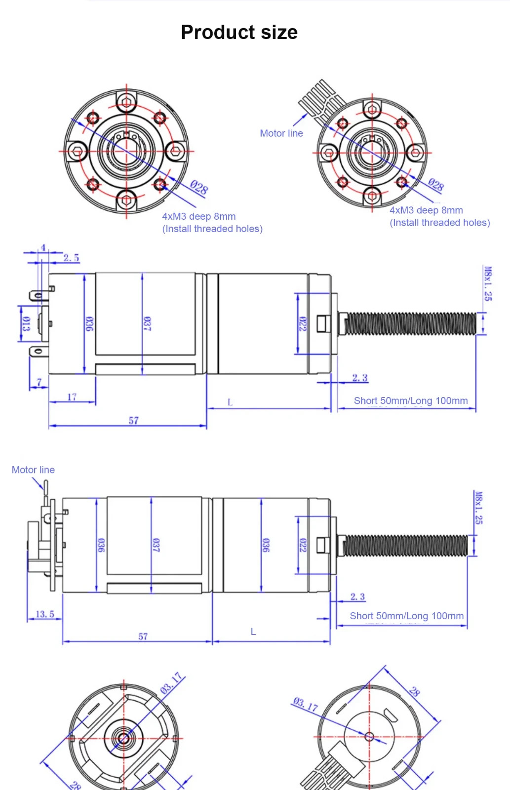 100KGF.CM 36-555 M8 Screw DC Reduction planetary 12V24V Encoder Gear Motor