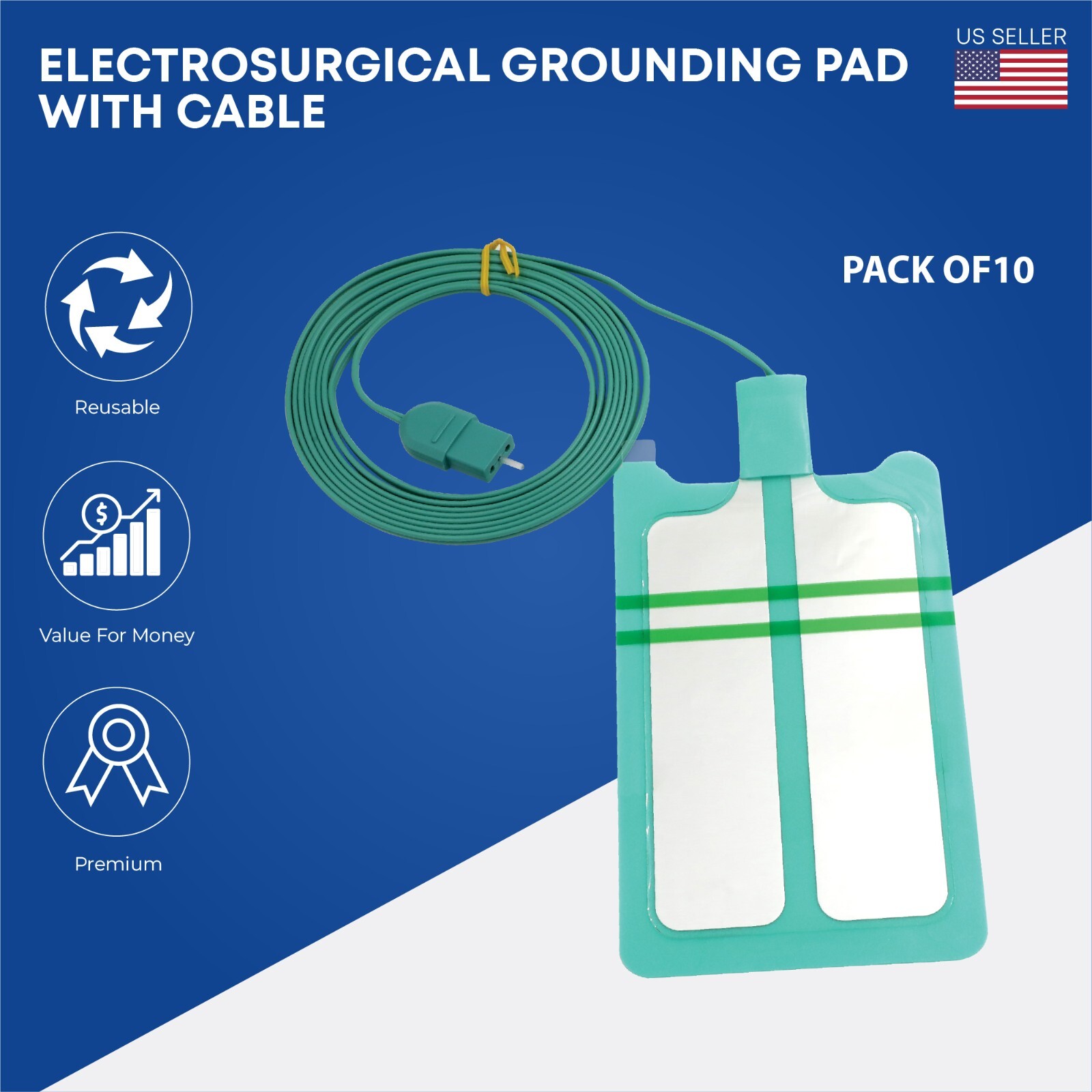 Electrosurgical Grounding ESU Pads With Bipolar REM Plug Cable & Without Cable
