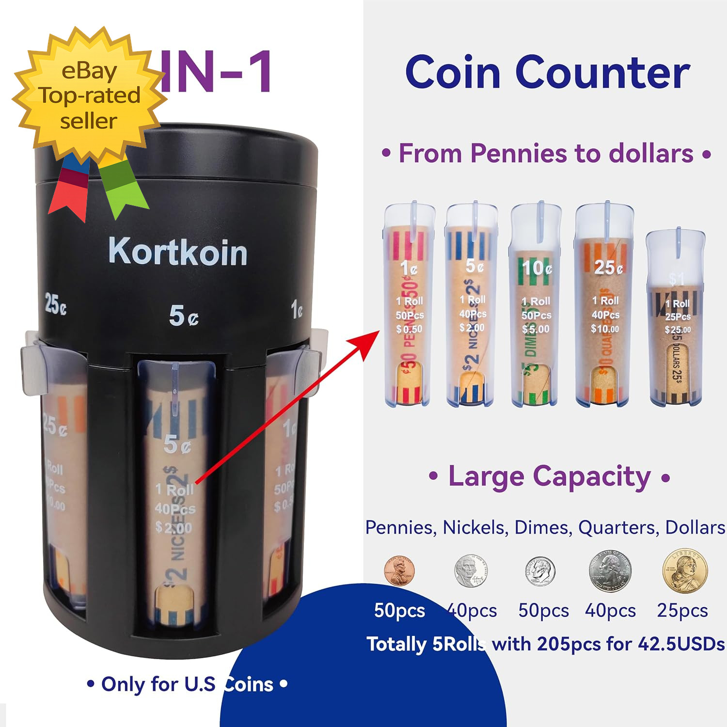 Automatic Coin Sorter 5 In 1 Coin Counter Machine Coin Wrappers Change Sorting