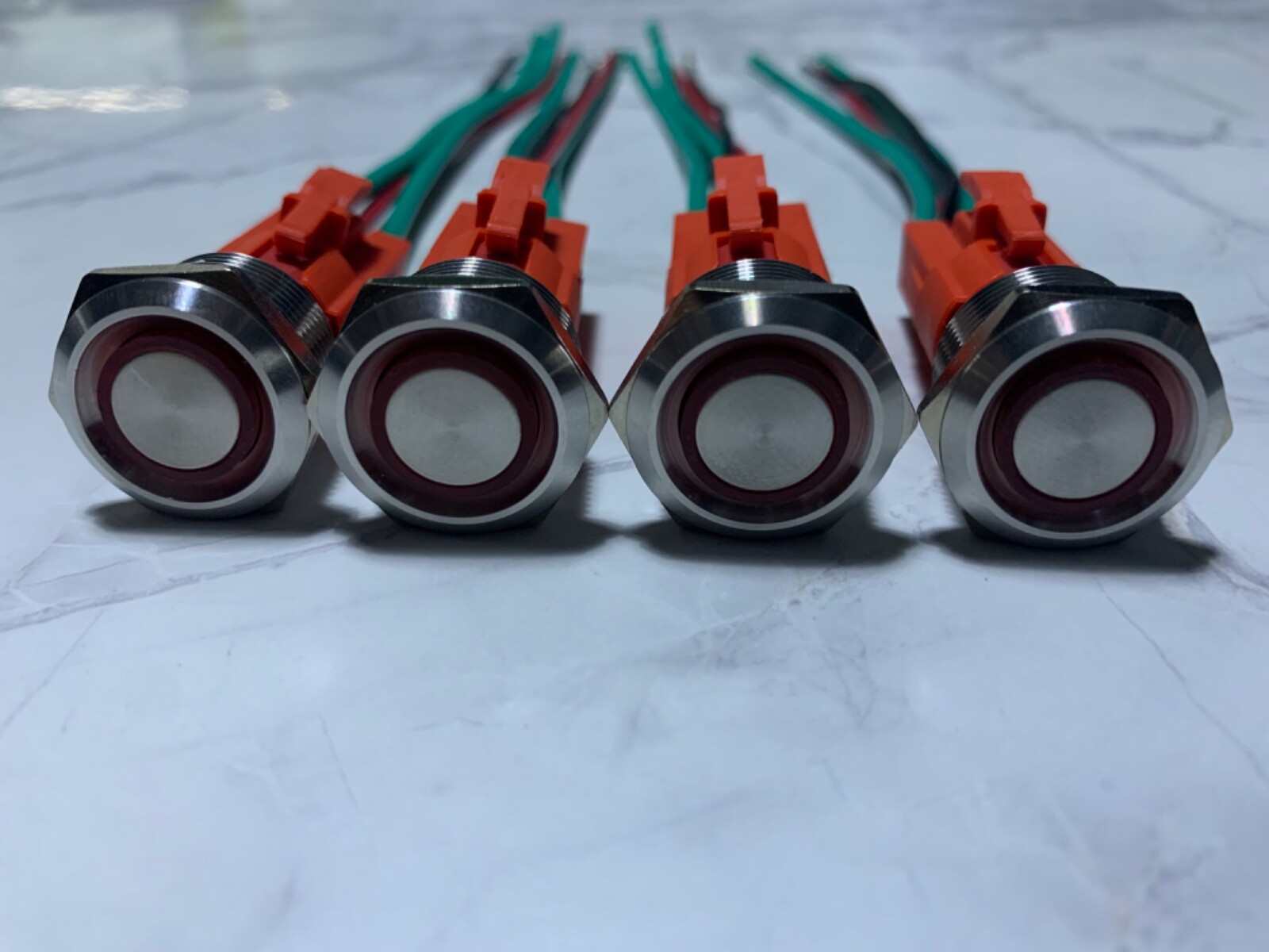 4 Marine Red LED Push Switch Momentary Ring Button Ultra Flush Power Switch 19mm