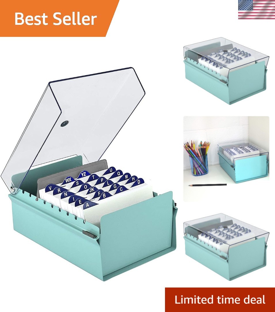 4 x 6 Card File Holder Organizer Box Metal Base Heavy Duty AZ Index Cards and…