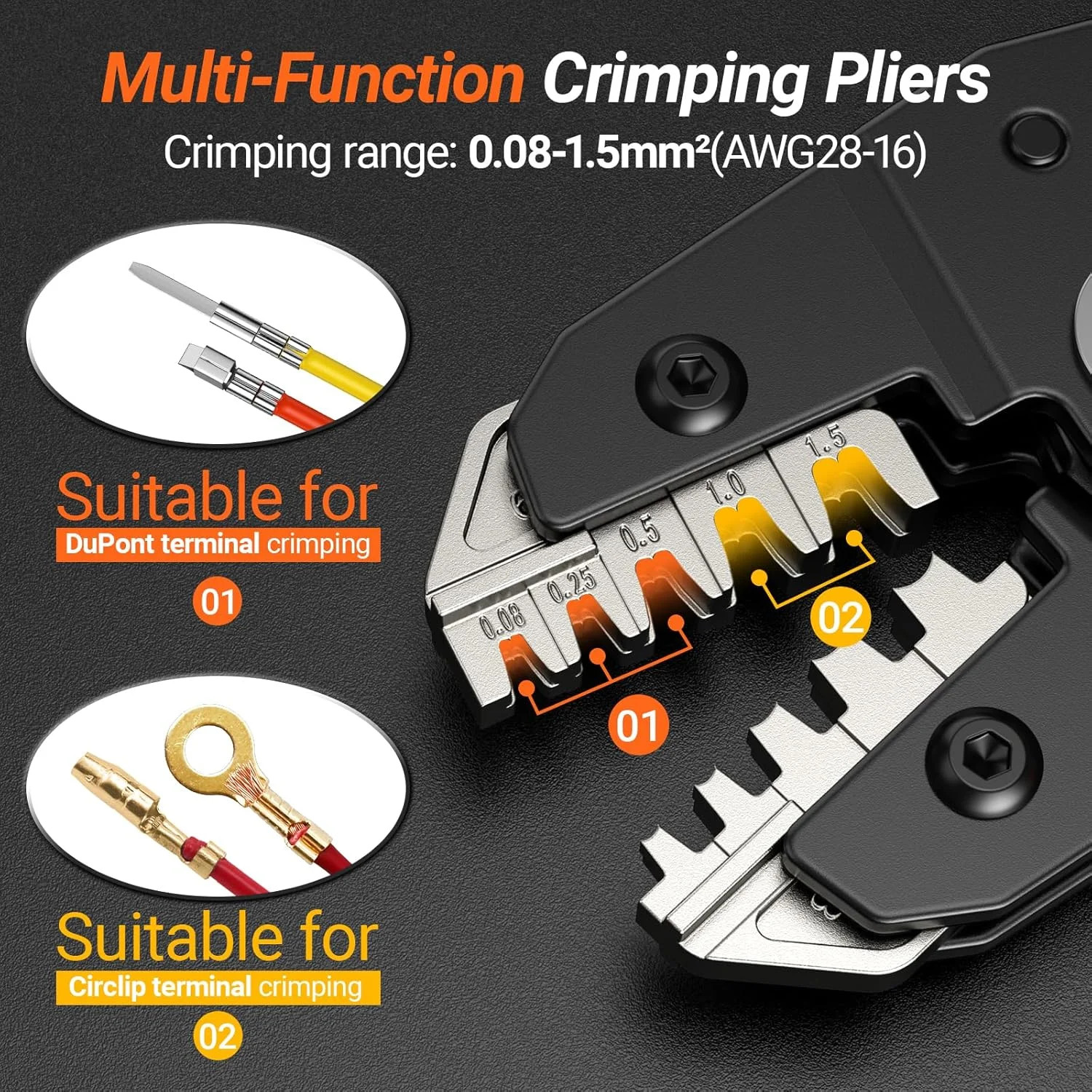 Preciva 5-in-1 Wire Crimper, Dupont Terminals & Open Barrel Terminals – AWG 28-1