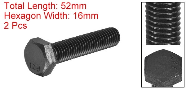 2Pcs M10-1.5 x 45mm Left Hand Hex Head Bolt Black Oxide Carbon Steel Reverse