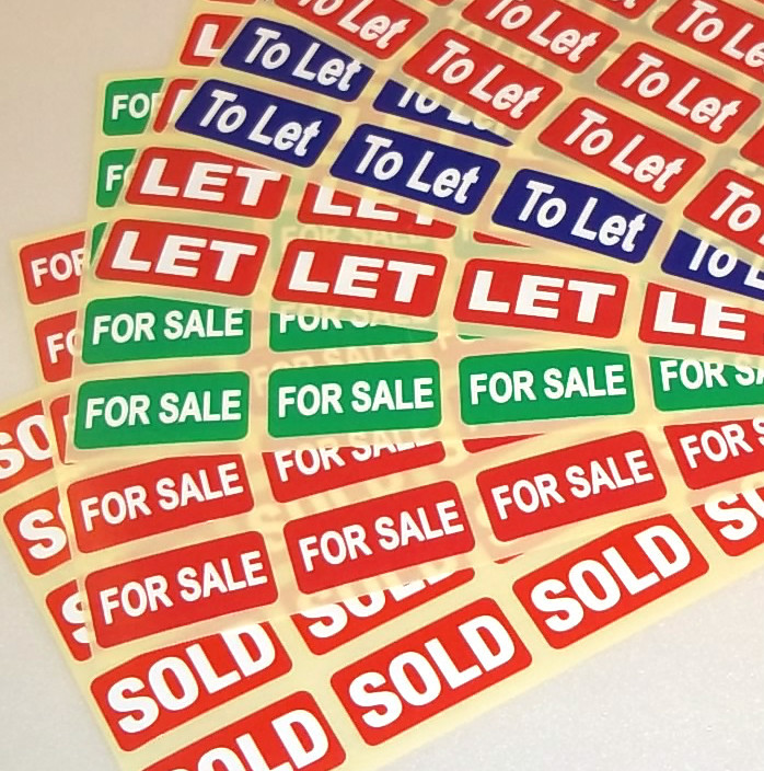 SOLD – FOR SALE – LET – TO let – Real Estate Stickers / Estate Agents Labels