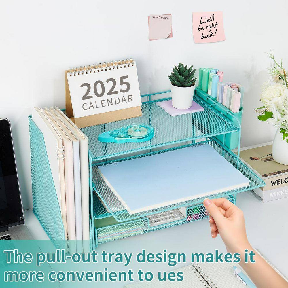 15.5 in X 9.3 in Blue Metal Desk Organizer and Accessories, 4-Tier Desktop File