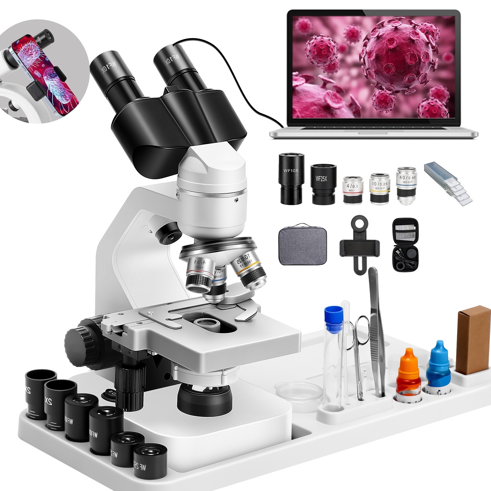 Factory price: 2000x LED school student binocular biological microscope with wir