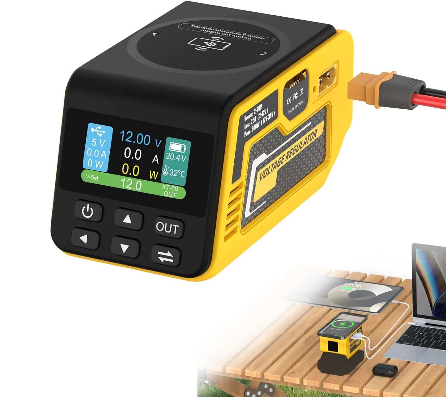 300W power Regulator Wireless charge for Dewalt 20V Battery,2-30V DC Adjustable
