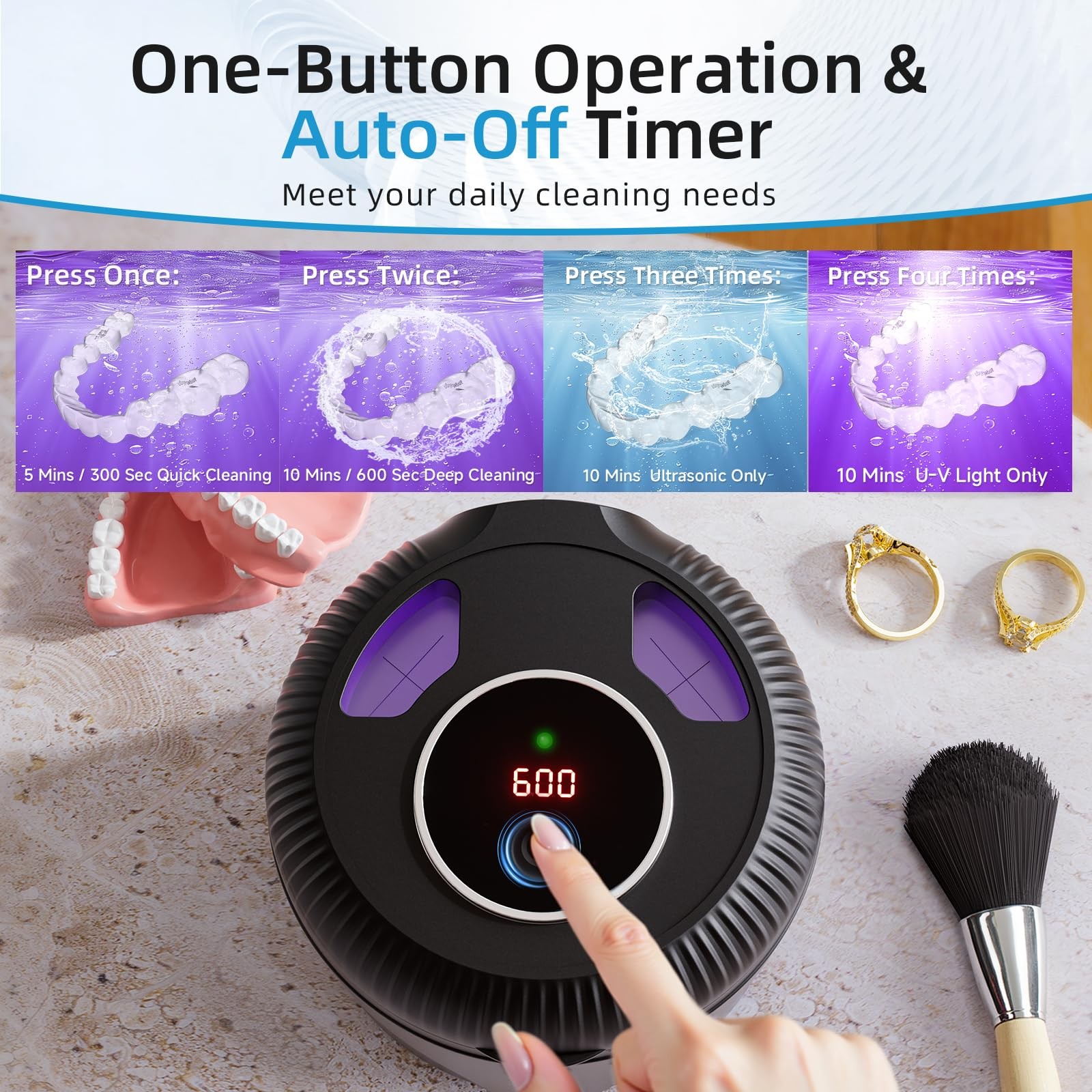 Ultrasonic Retainer Cleaner Machine, 45kHz Dental 4.33×4.33×3.82 Inch, black
