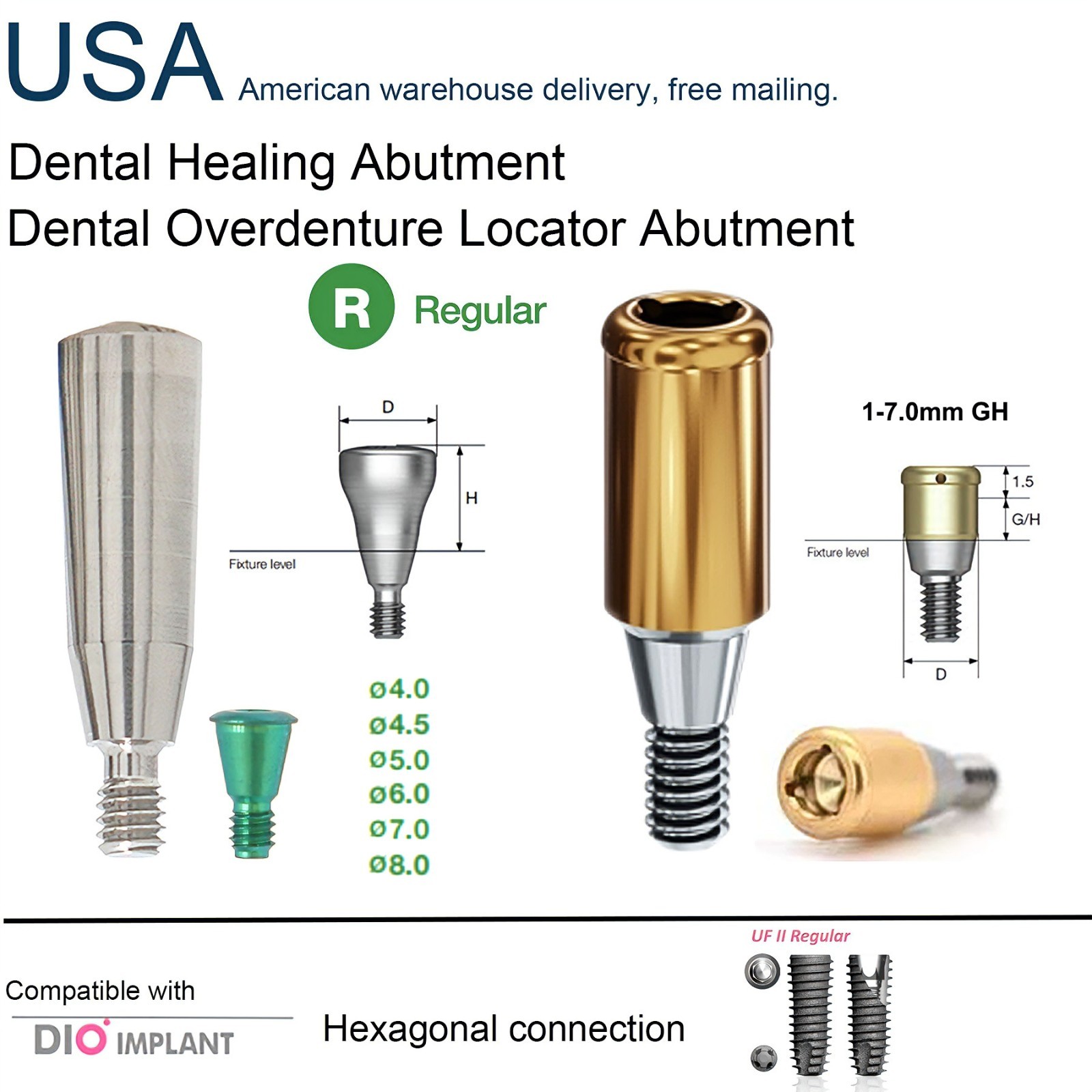 US Dental Locator/Healing Abutment Male Cap Insert for DIO UF II Regular Implant