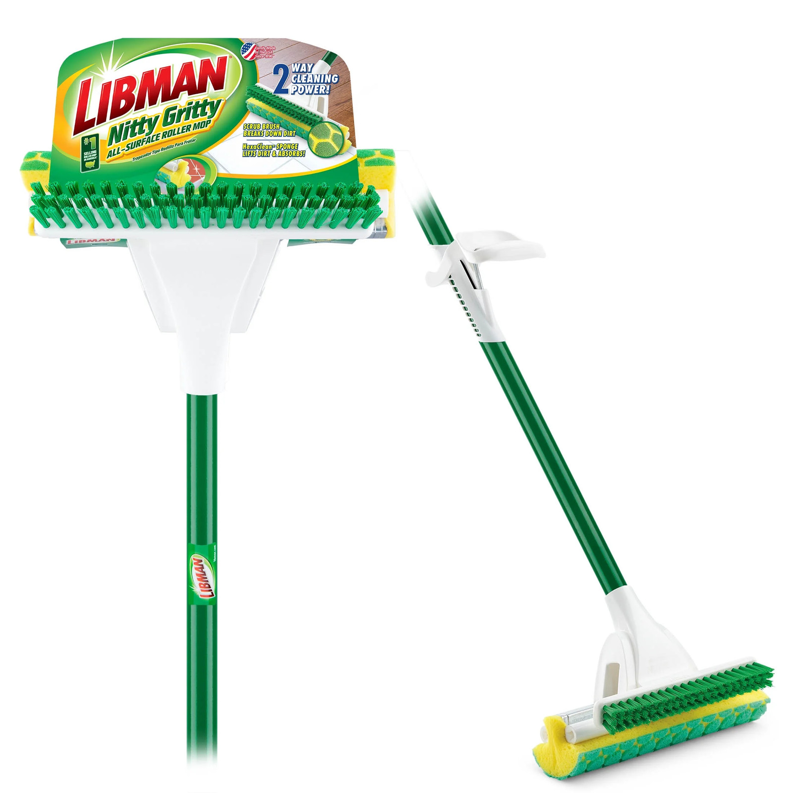 Libman Nitty Gritty Sponge Mop With Built-in Scrub Brush and Steel Handle