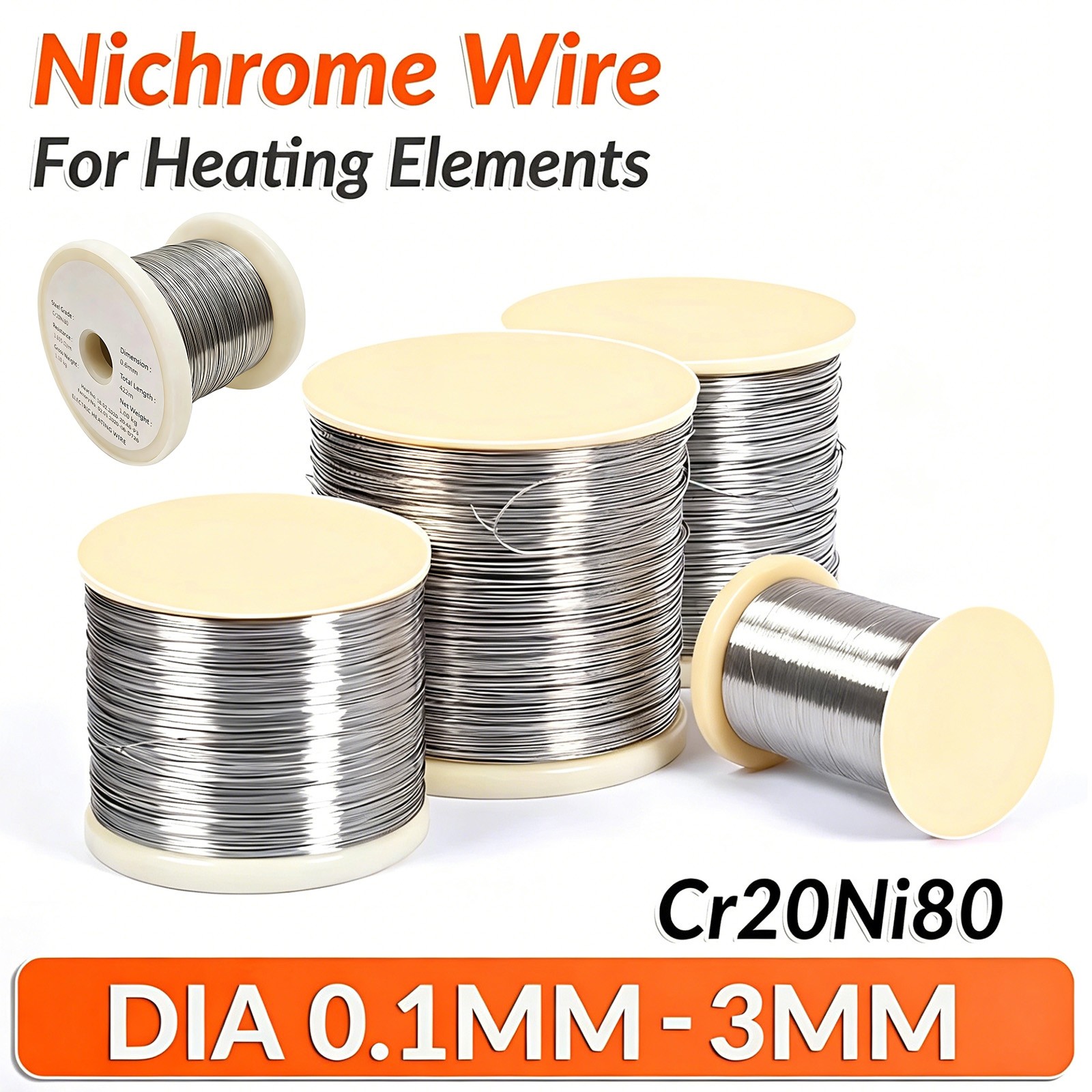 Nichrome Wire Resistance Nickel Chrome Heating Element 0.1mm 0.12mm 0.15mm ~ 3mm
