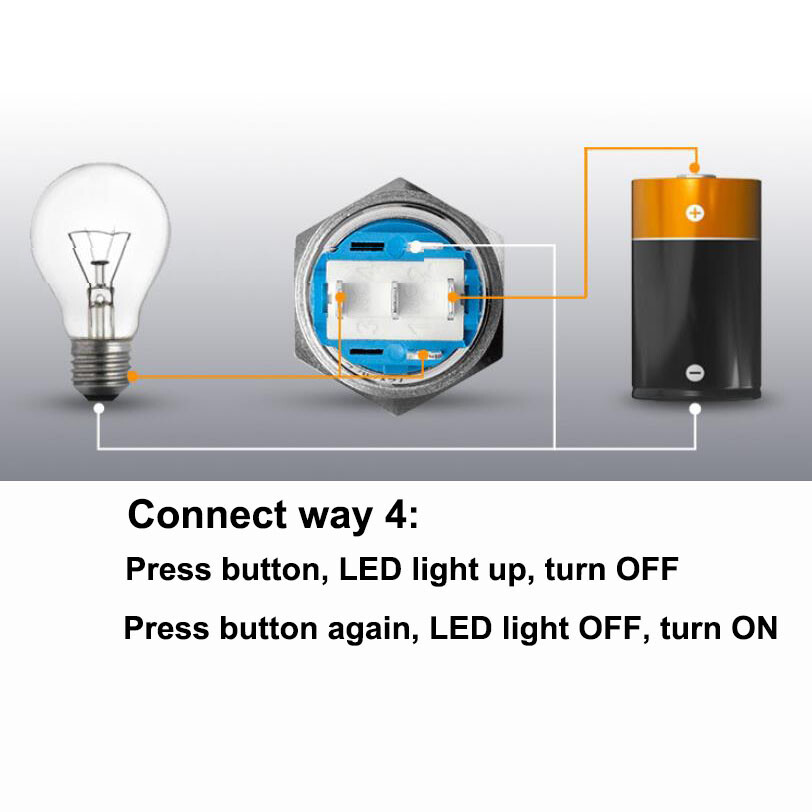16mm 12V LED ON OFF Waterproof Stainless Steel Latching Push Button Power Switch