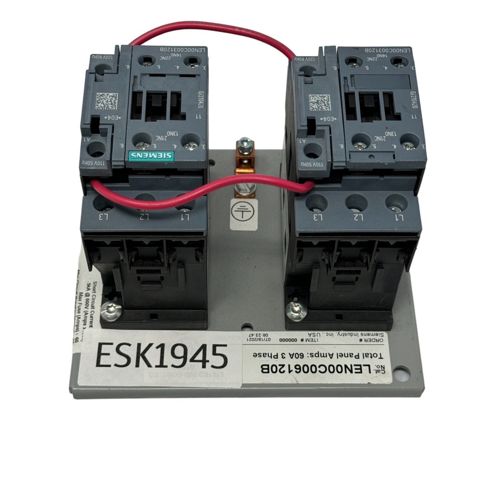 Siemens LEN00C006120B Lighting Contactor 6 Poles 60A 3 Phase 600V Germany