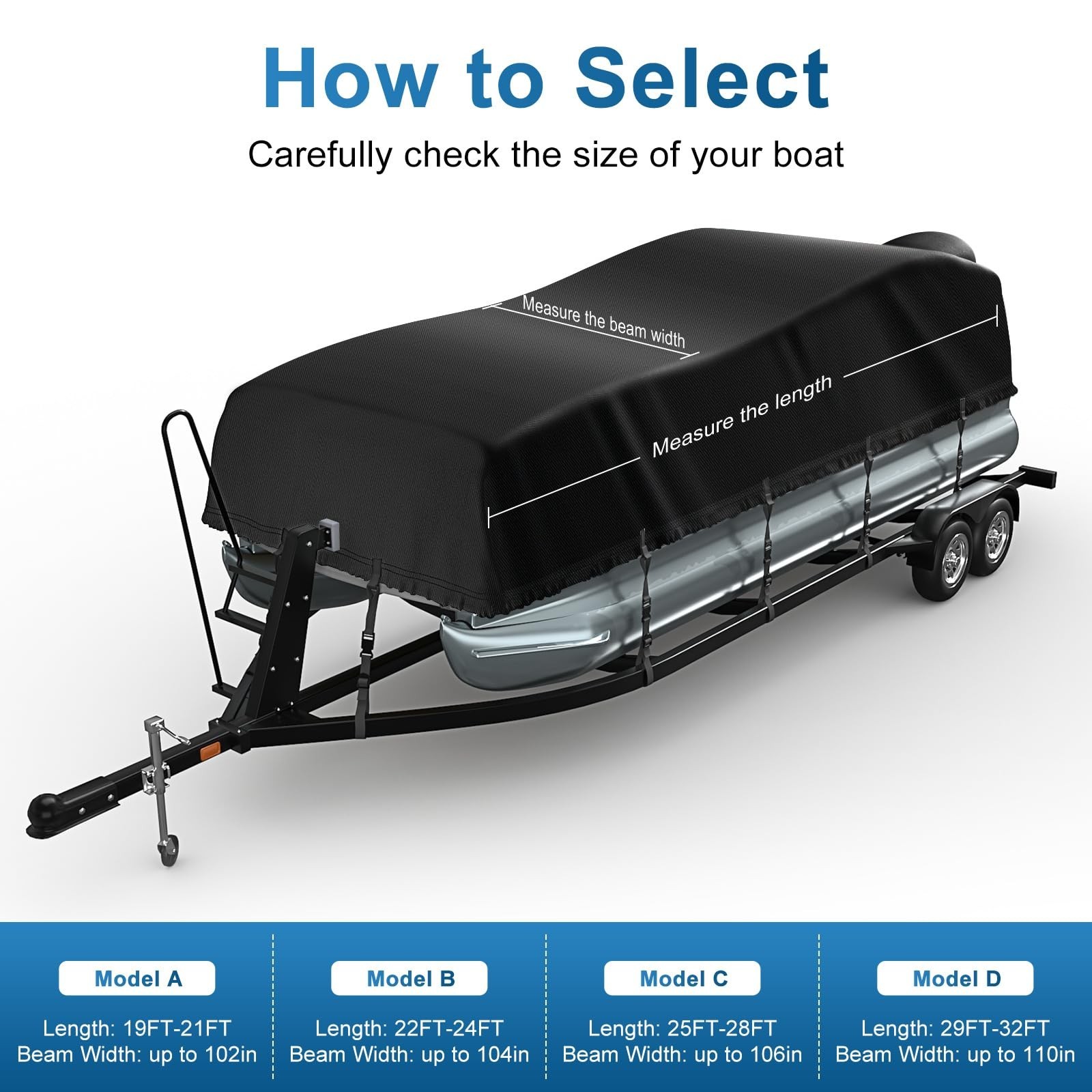 Pontoon Boat Cover 25-28ft, 1200D PU Heavy Duty Marine Grade Pontoon Cover wi…