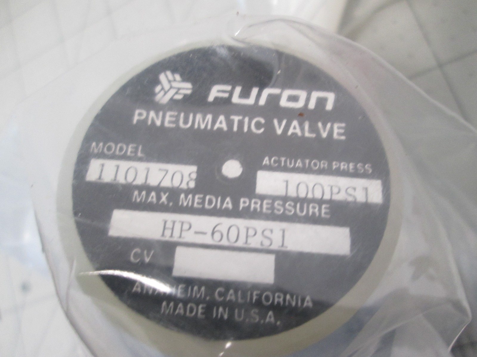 Furon, HP-60PSI, 1101708, 100 PSI, 3-Way Valve, New, Lot of 2