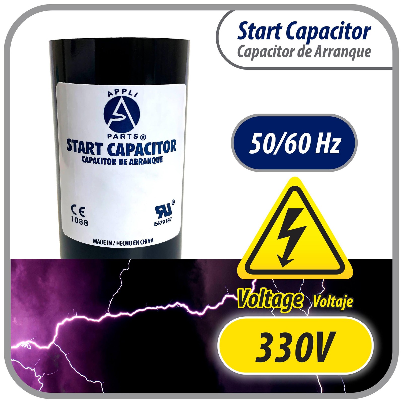 Appli Parts motor start capacitor 124-149 Mfd (microfarads) uF 330 VAC universal