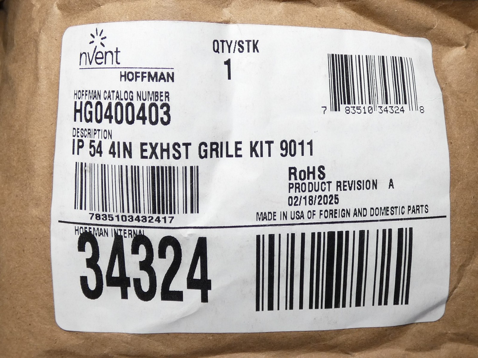 nVent Hoffman HG0400403 34324 Filter Exhaust 4″ Grill Kit IP54 9011 – NEW Sur…