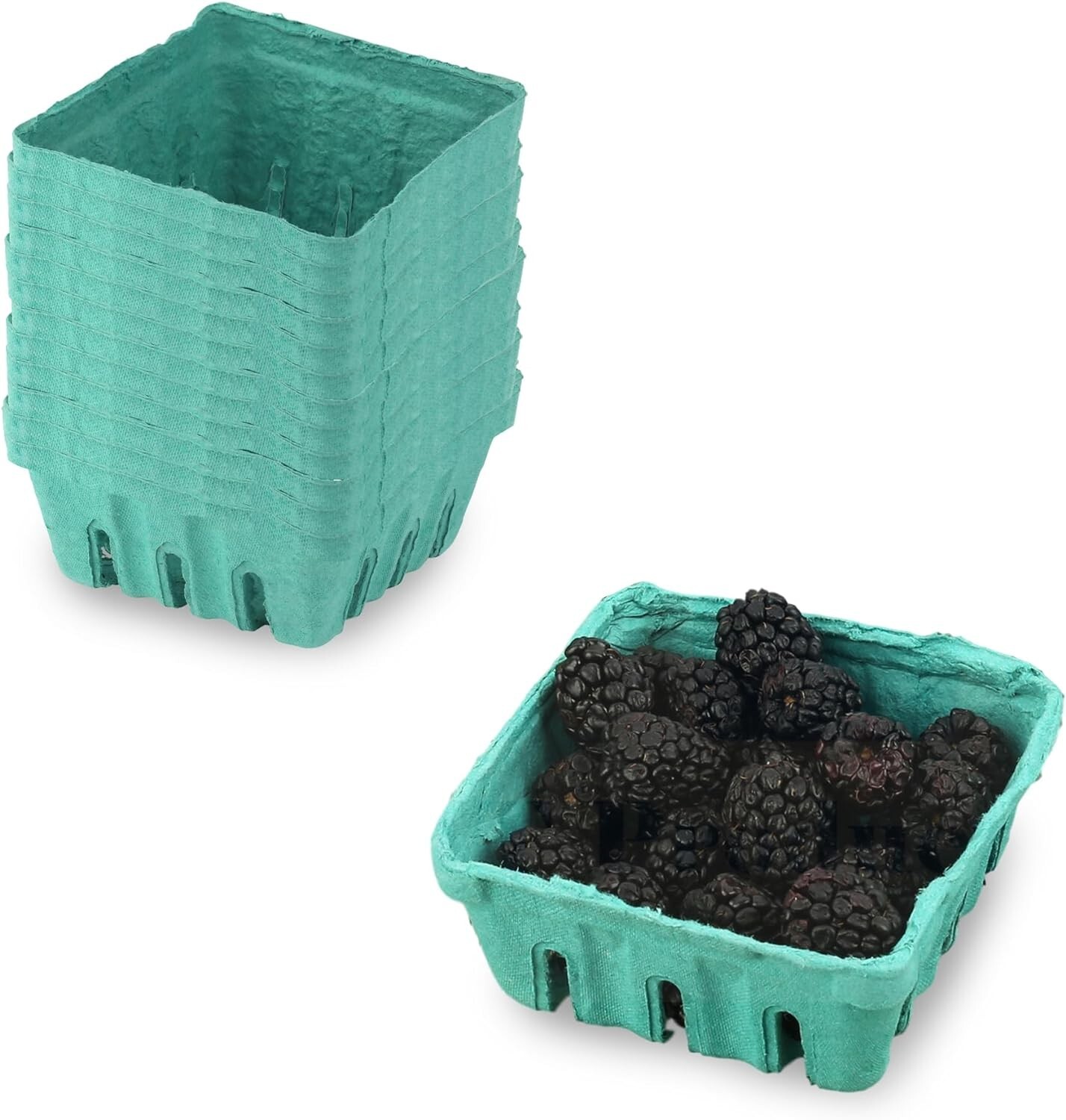 MT Products 1/2 Pint Green Molded Pulp Fiber Vented Berry Baskets – Pack of 15