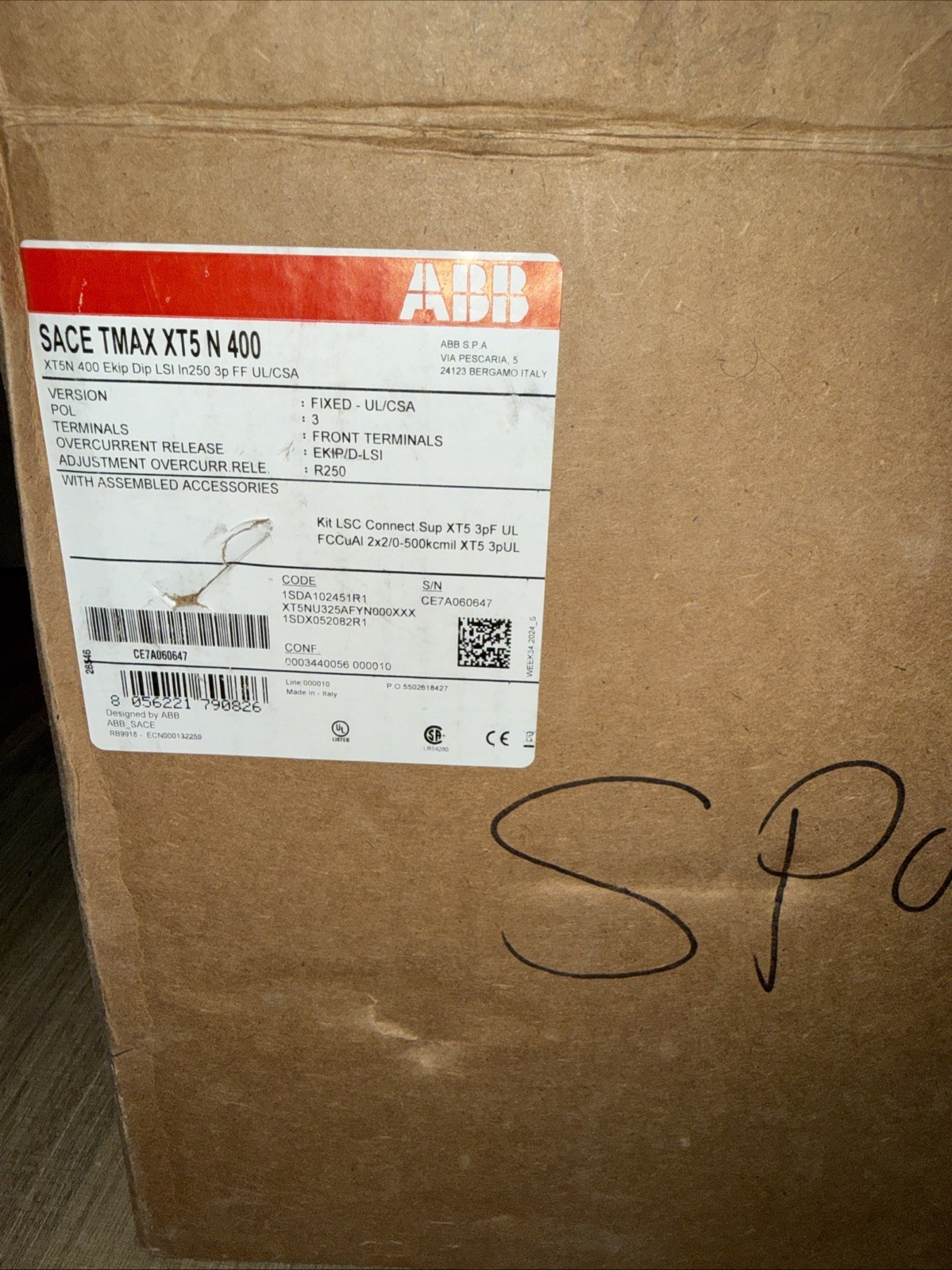 NEW ABB SACE Tmax XT5N 400 Circuit Breaker 3P 250A Ekip Dip LSI 1SDA102451R1