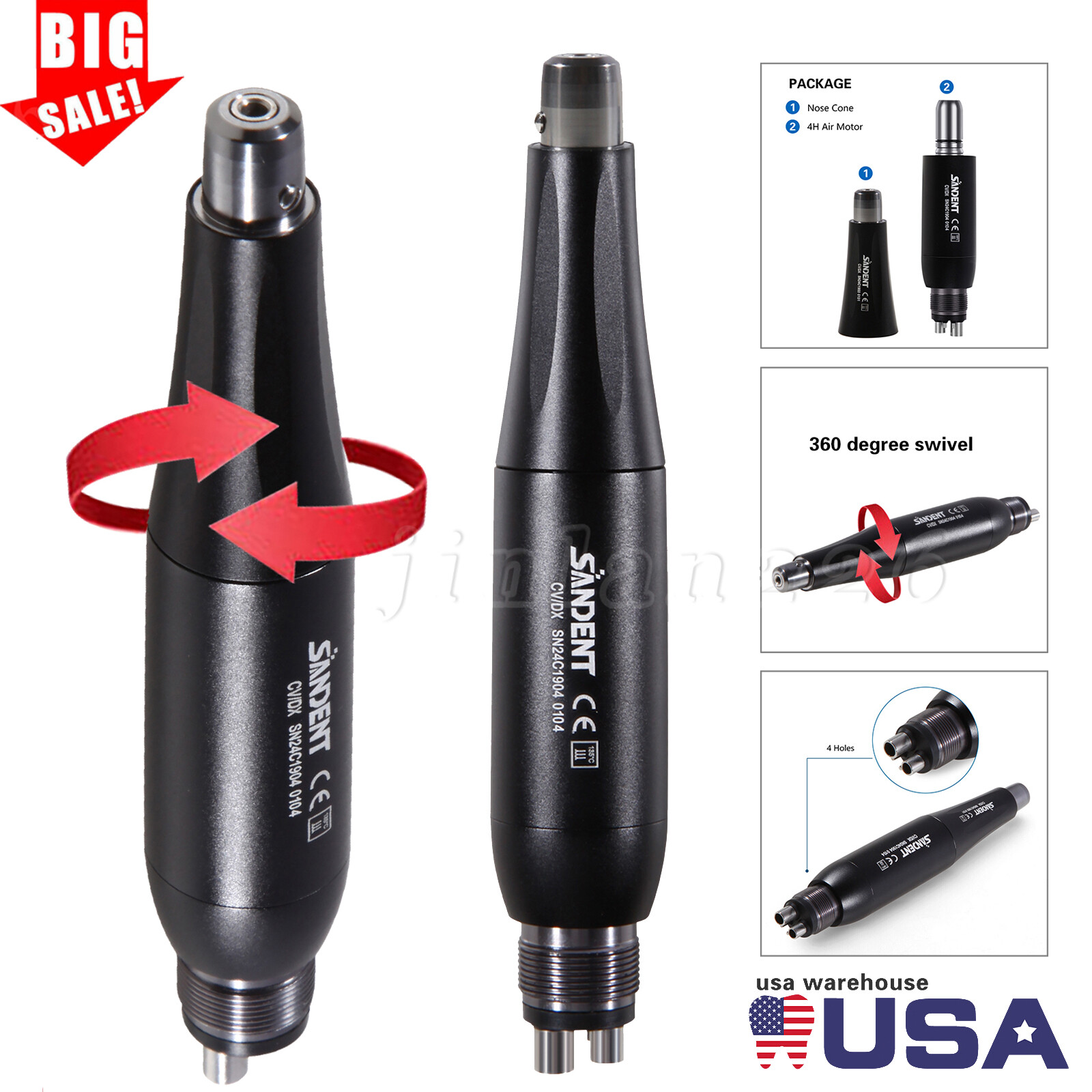 Premium Pro Dental Hygiene Prophy Handpiece Air Motor 4 Holes & 4:1 Nose Cone