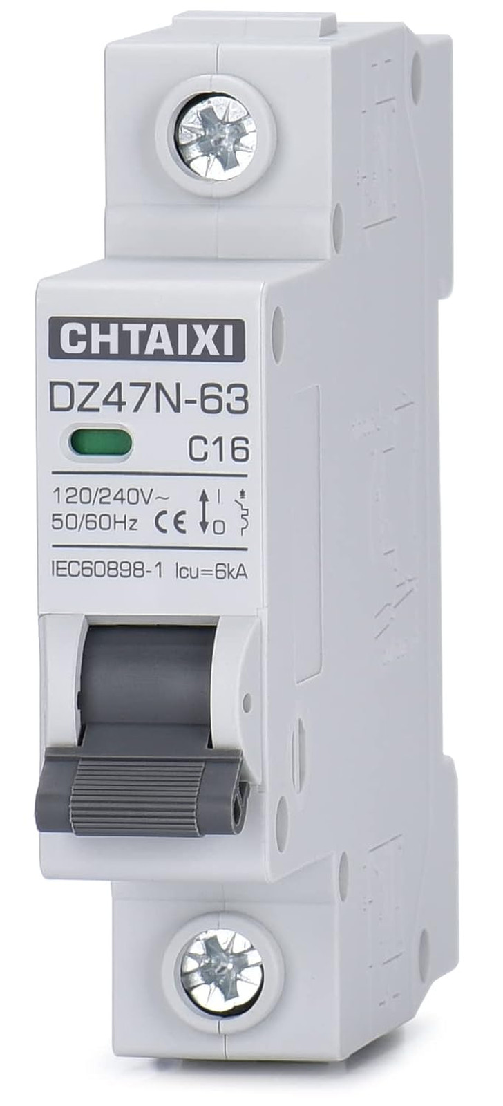 AC Miniature Circuit Breaker, 16 Amp 120V/240V 1 Pole DIN Rail Mount Circuit