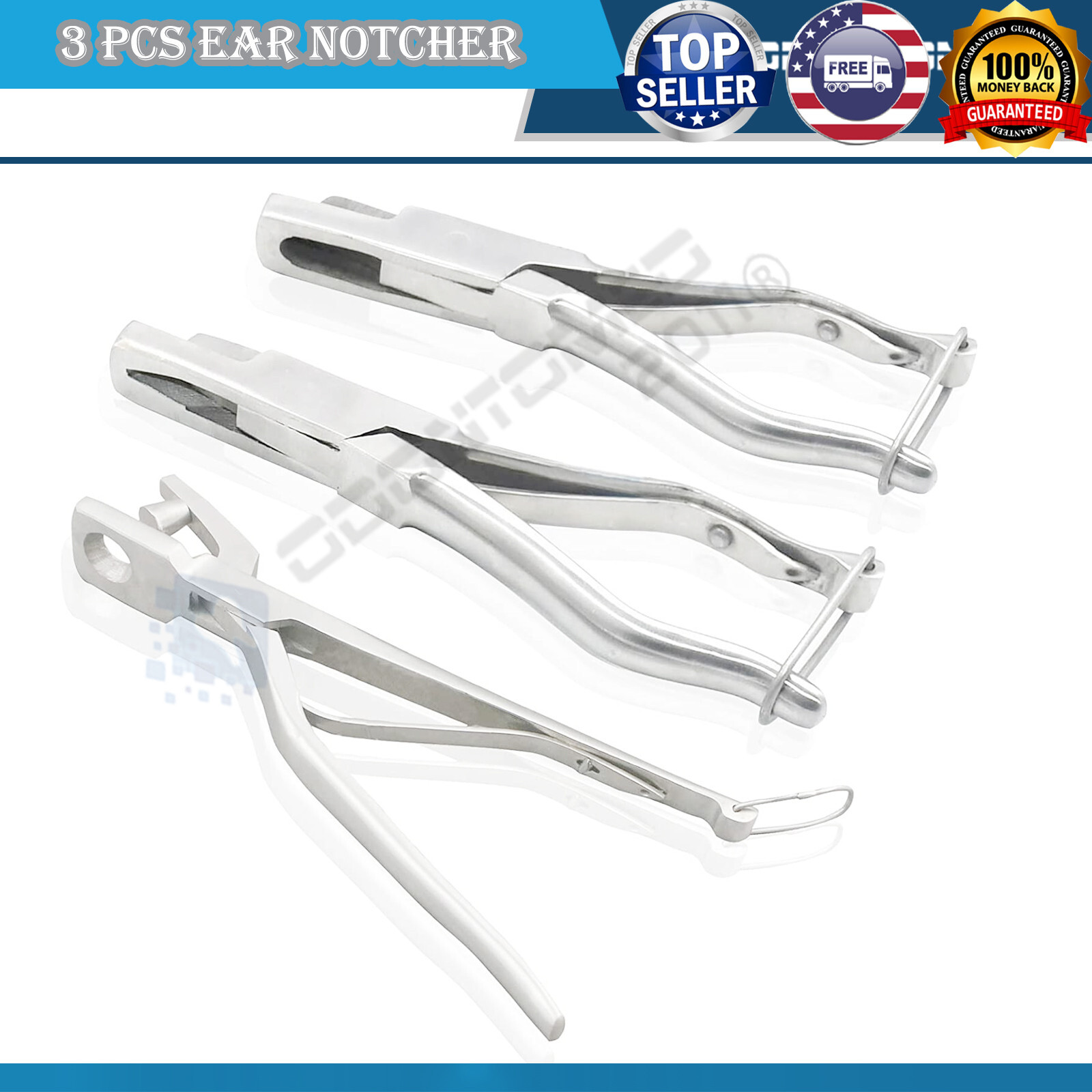 3 PC PREMIUM BULL EAR NOTCHER U V O SHAPE SHEEP GOAT COW BUFFALO HORSE DOG ODM