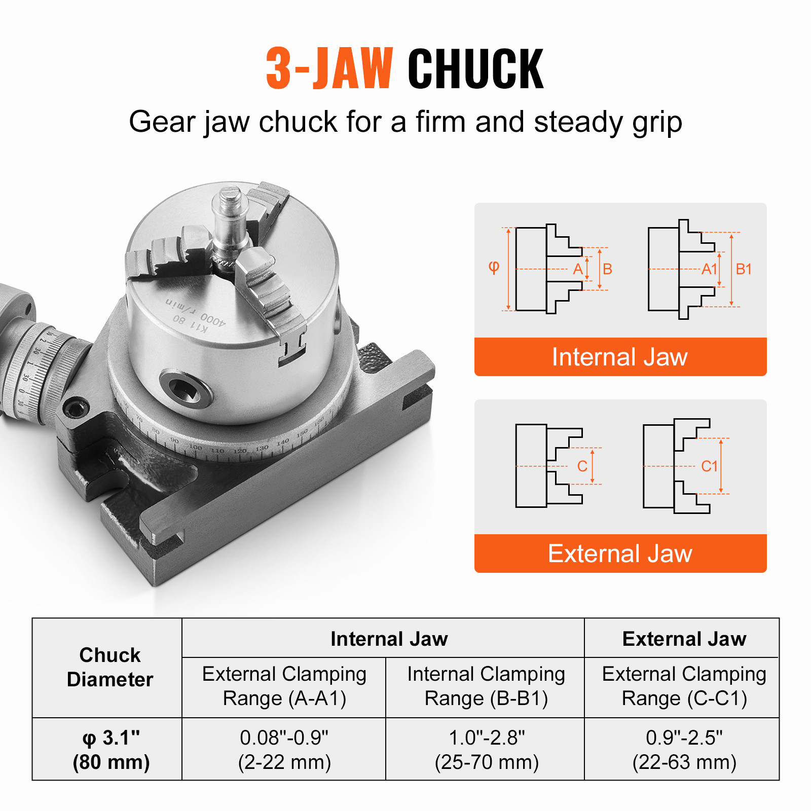 VEVOR Rotary Table for Milling Machines 4» Horizontal Vertical with 3-Jaw Chuck