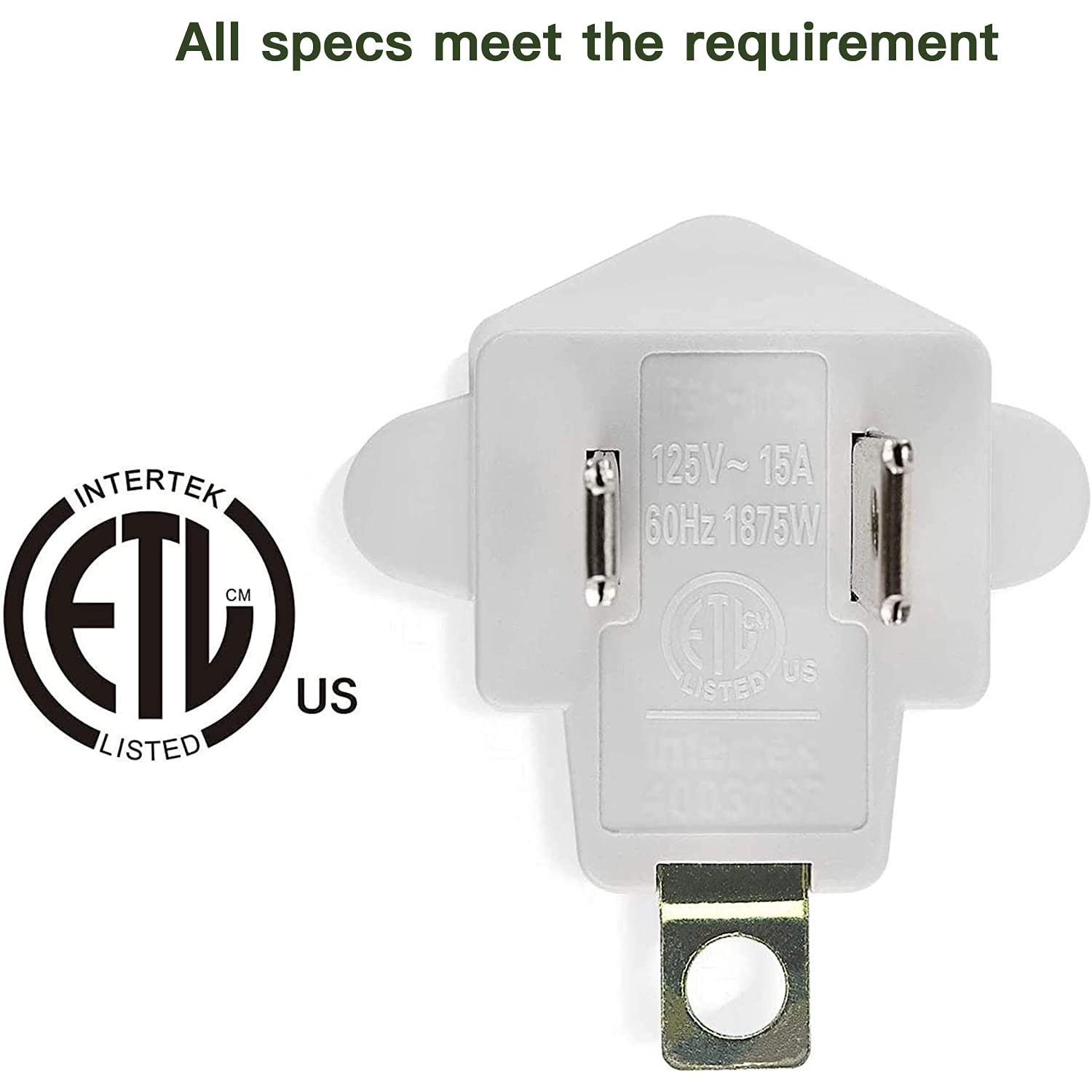 2 Pack ETL Listed 3 Prong to 2 Adapter, JACKYLED 2 Pack, A-Ivory White