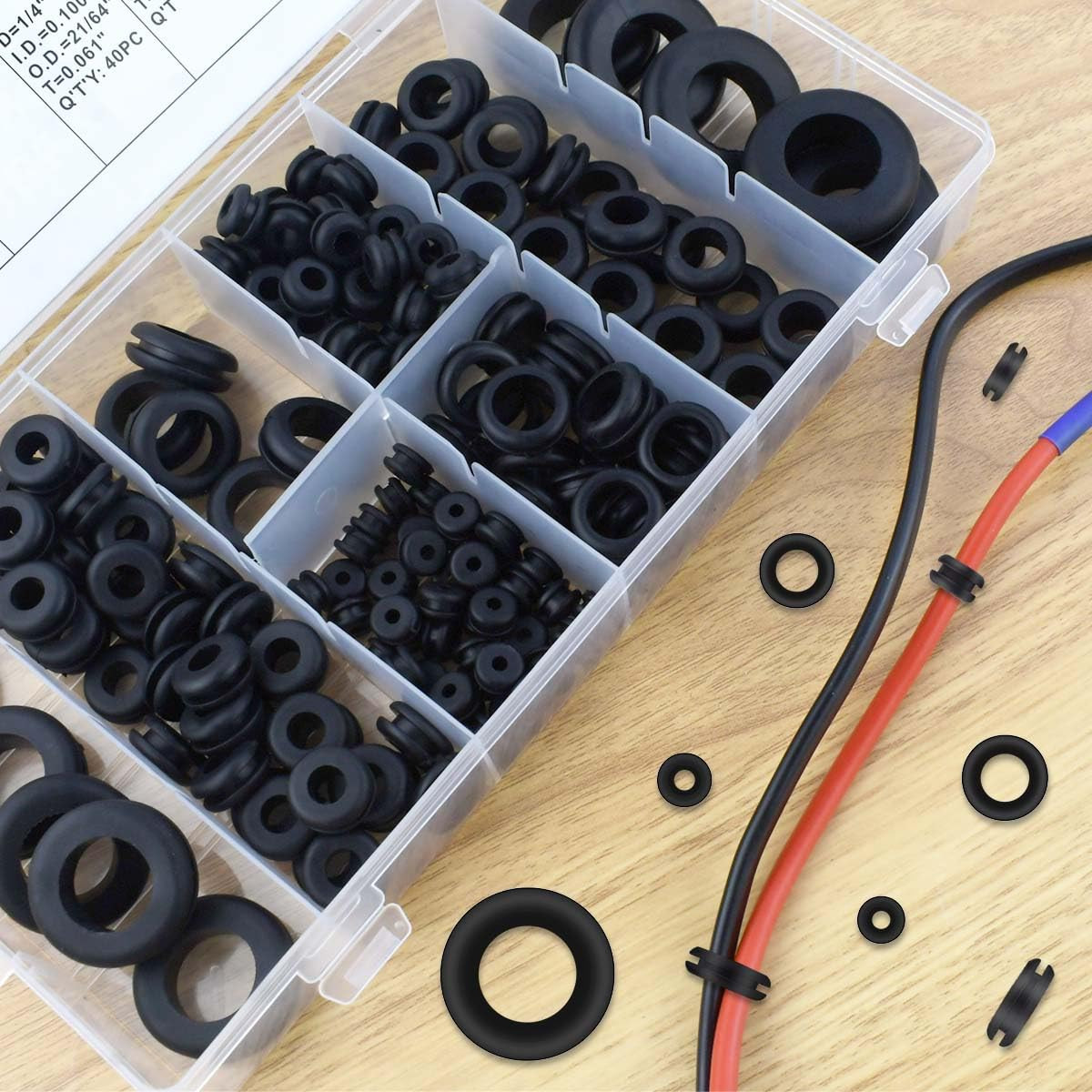 180-Piece Assorted Rubber Grommet Kit for Automotive Wiring and Plugs