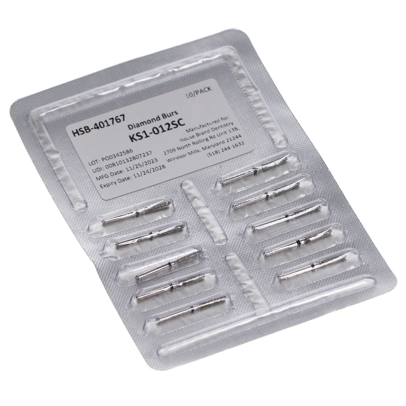 House Brand Dentistry KS1-012SC Modified Cylinder Super Coarse Diamond Burs 10Pk