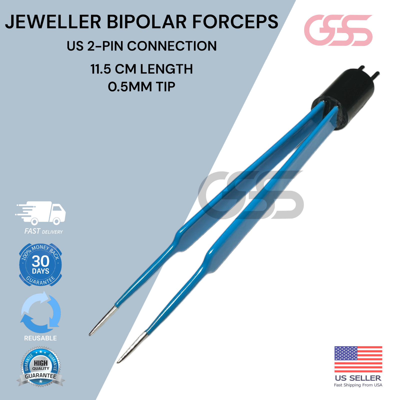 Bipolar Jeweller Ophthalmic Forceps 4.5″ Length, 0.5mm Tips (Non-Stick Tips)