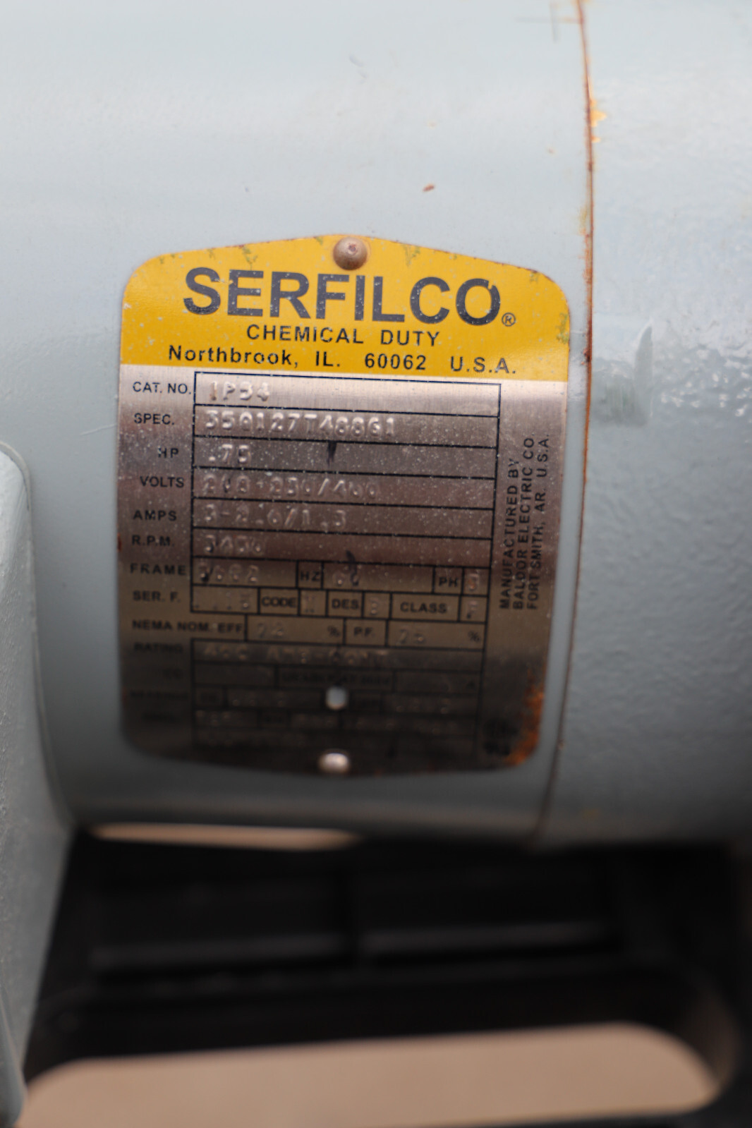 SERFILCO IP54 CHEMICAL DUTY VERTICAL PUMP .75HP 39-1223-HX SERIES P-39-100-C